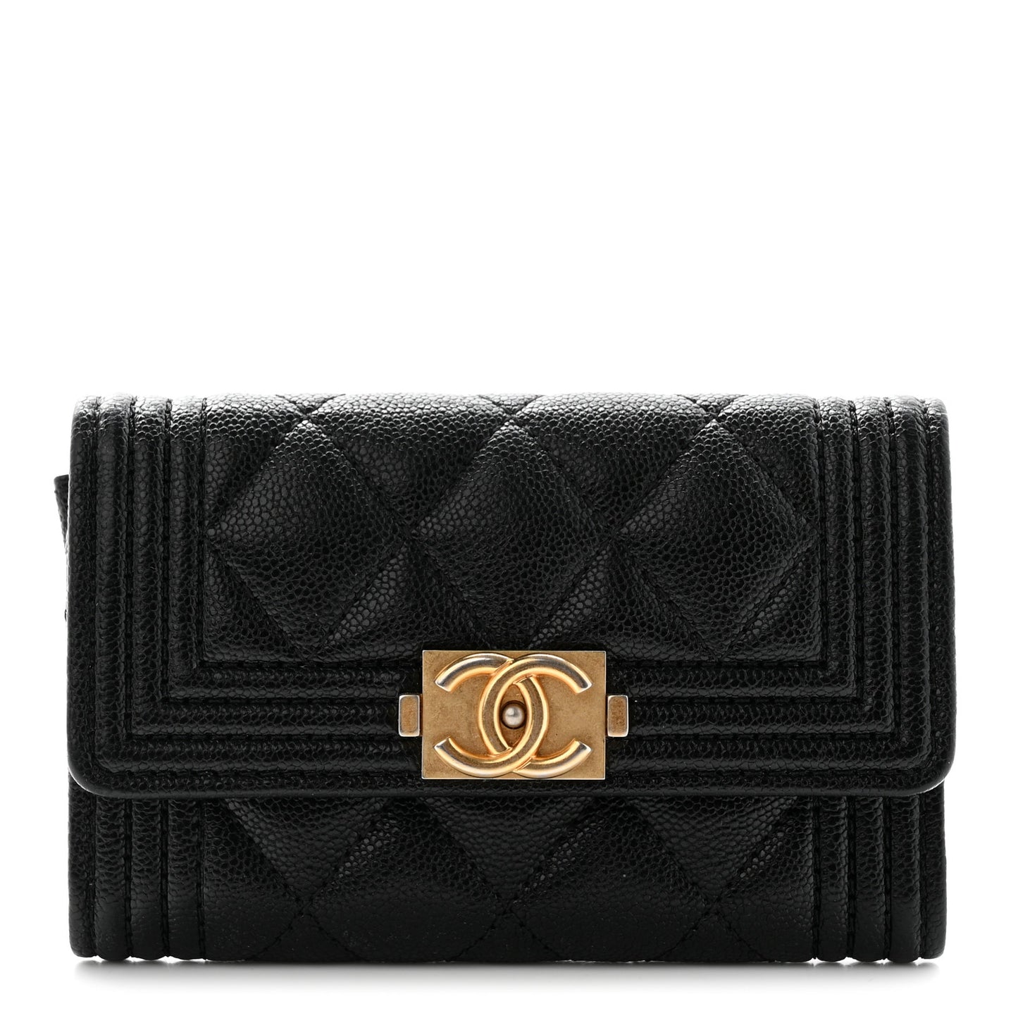 Caviar Quilted Boy Flap Card Holder Black