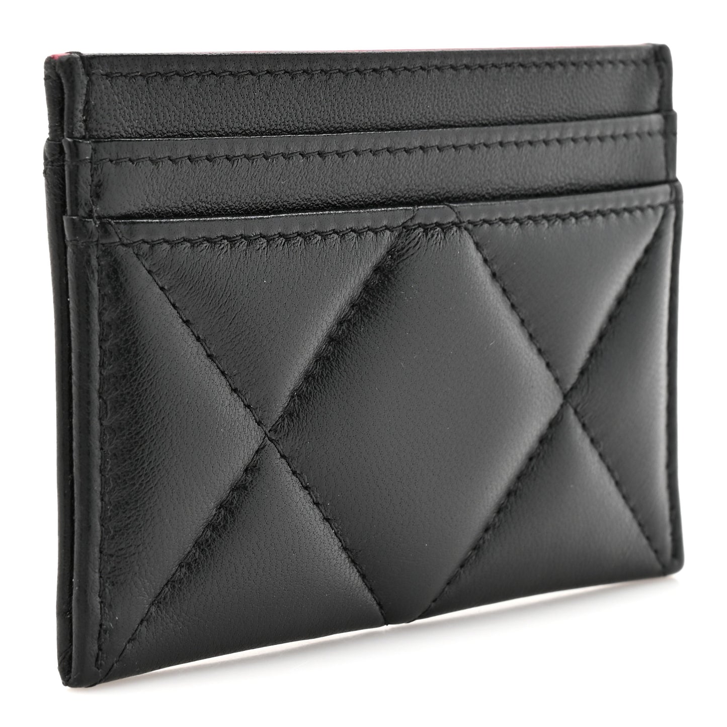Lambskin Quilted Chanel 19 Card Holder Black