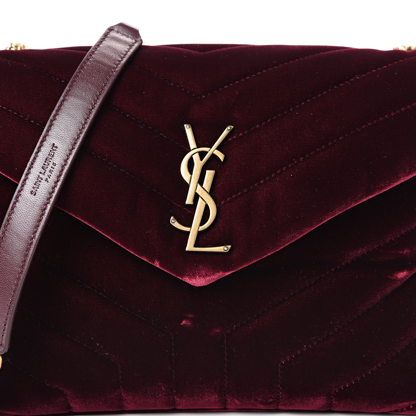Velvet Y Quilted Monogram Small Loulou Chain Satchel Burgundy