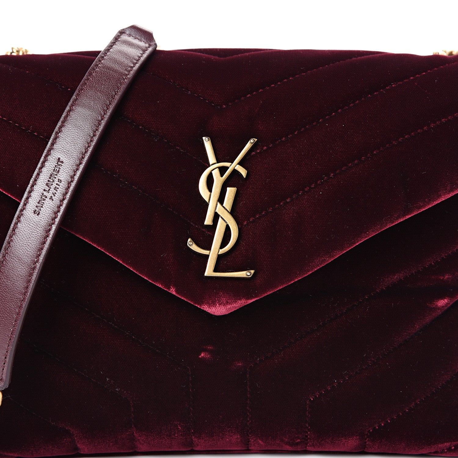 Saint Laurent Velvet Y Quilted Monogram Small Loulou Chain Satchel Burgundy 7 of 12