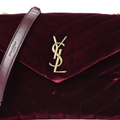Saint Laurent Velvet Y Quilted Monogram Small Loulou Chain Satchel Burgundy 7 of 12