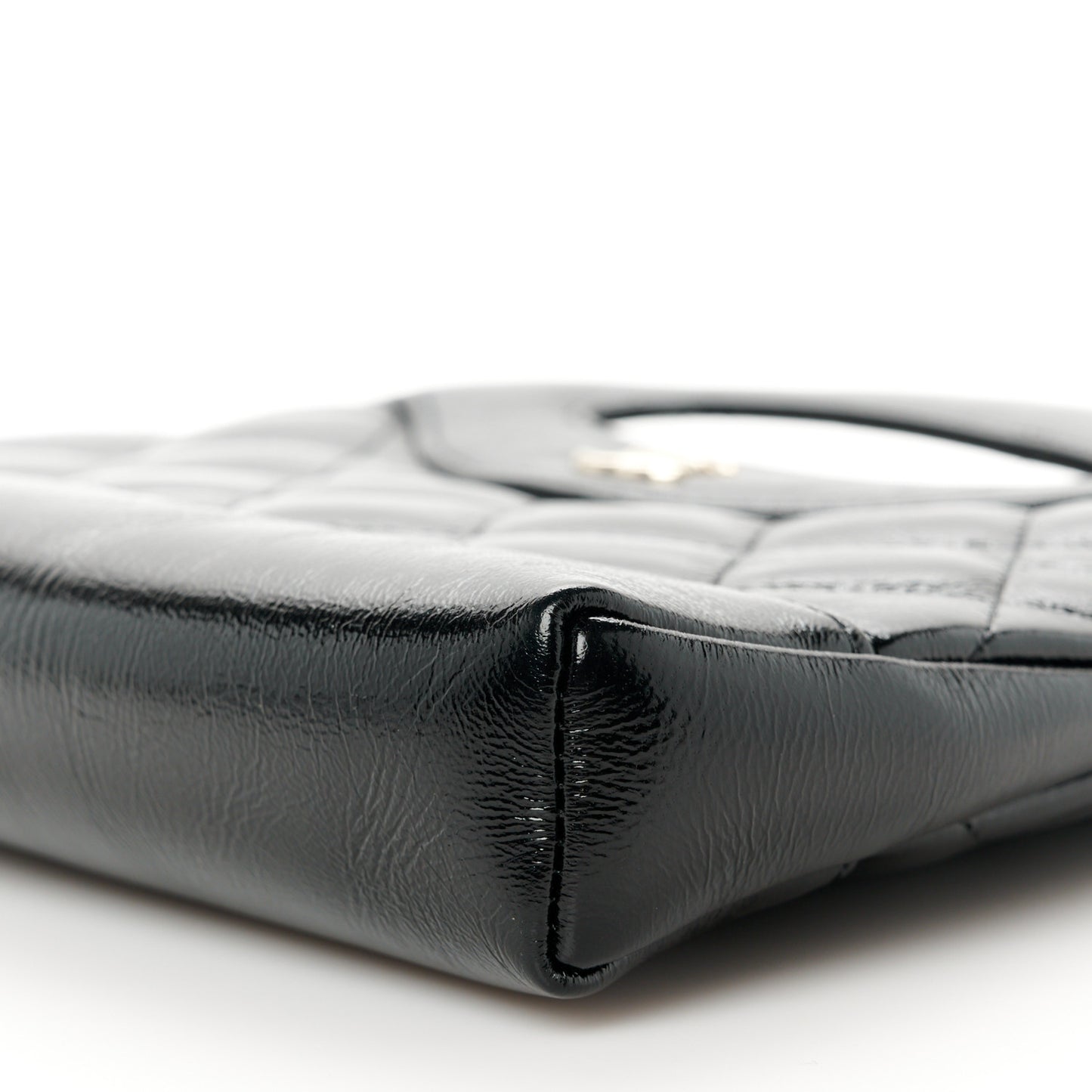Shiny Crumpled Calfskin Quilted Nano 31 Shopping Bag Black