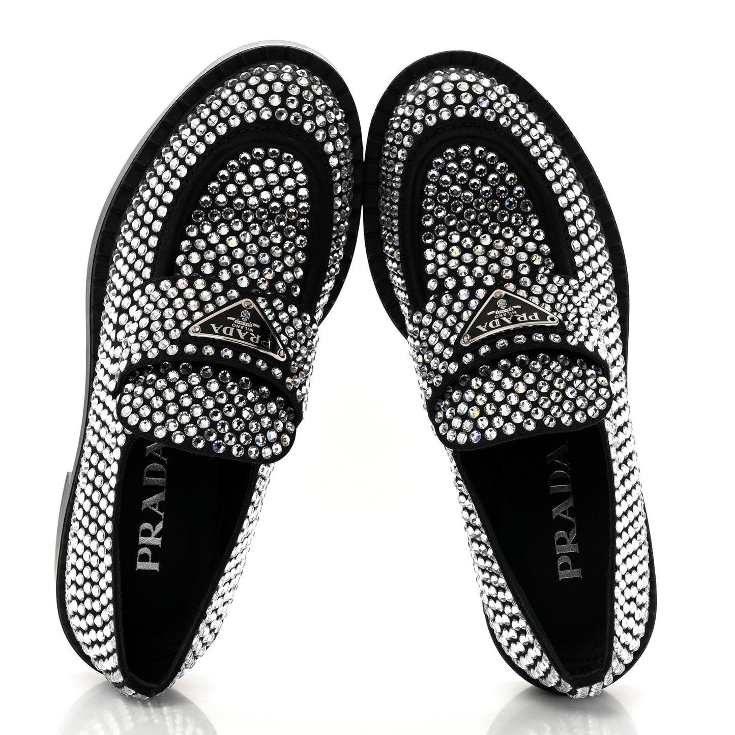 Satin Crystal Metal Triangle Logo 50mm Loafers 35.5 Cristal