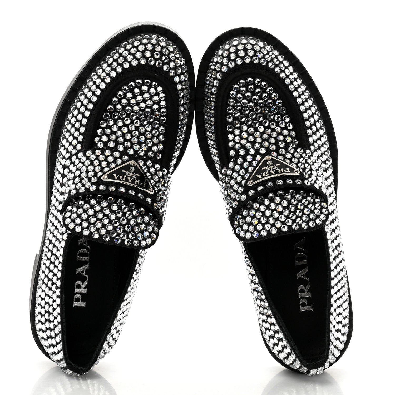 Prada Satin Crystal Metal Triangle Logo 50mm Loafers 35.5 Cristal 5 of 11