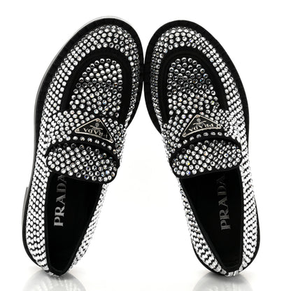 Prada Satin Crystal Metal Triangle Logo 50mm Loafers 35.5 Cristal 5 of 11