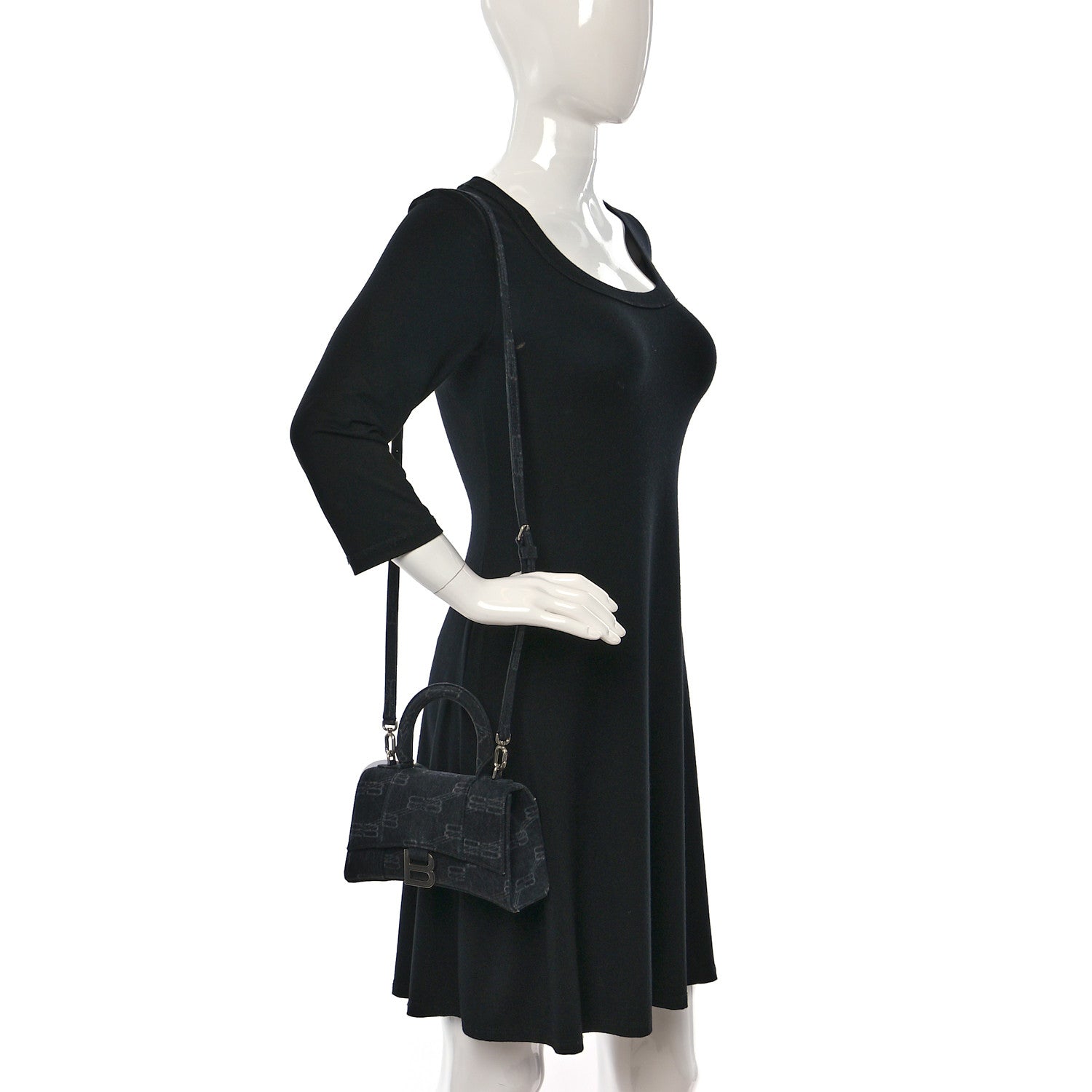Balenciaga Washed Denim BB Monogram Hourglass Top Handle Bag XS Black 2 of 12