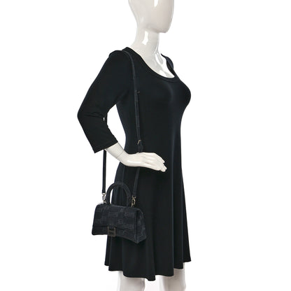 Balenciaga Washed Denim BB Monogram Hourglass Top Handle Bag XS Black 2 of 12