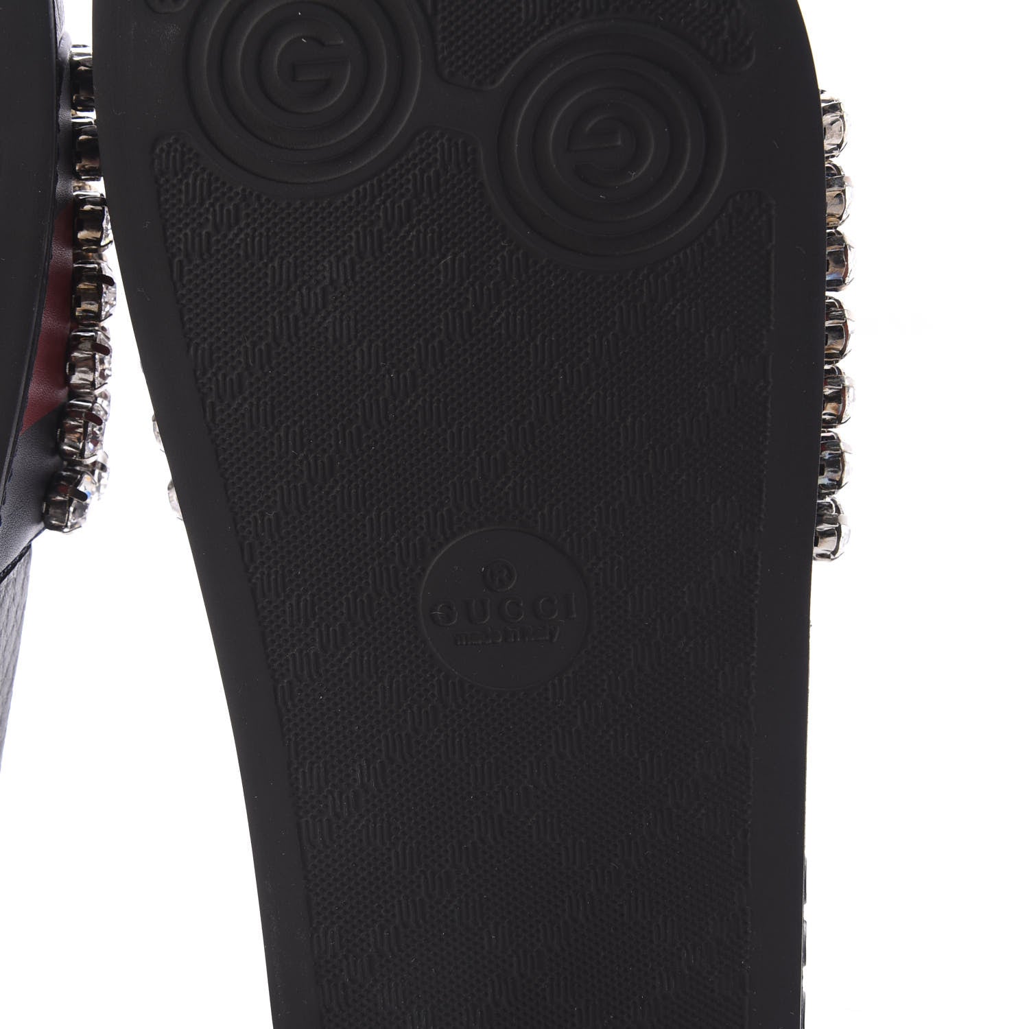 Gucci Calfskin Crystal Embellished Web Slide Sandals 34 Blue Red 7 of 9