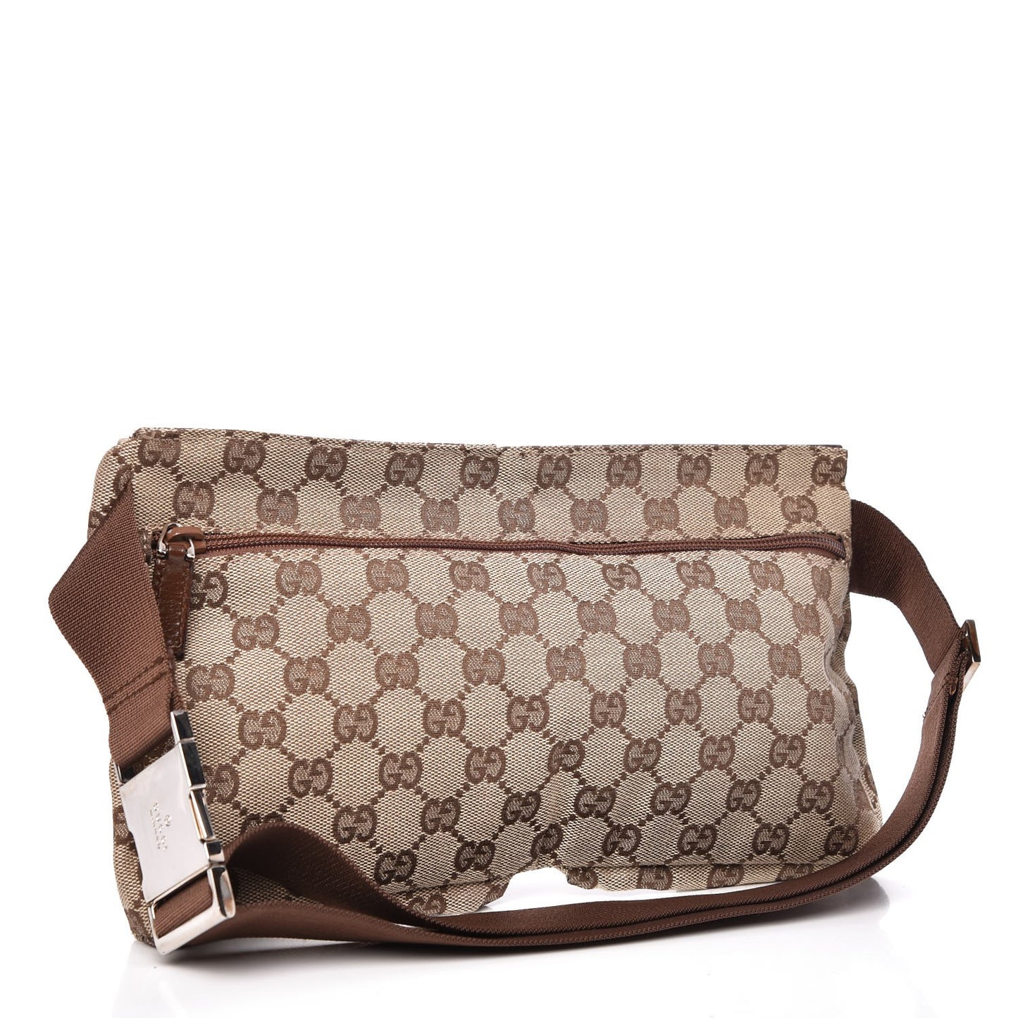 GG Monogram Web Double Pocket Belt Bag Brown