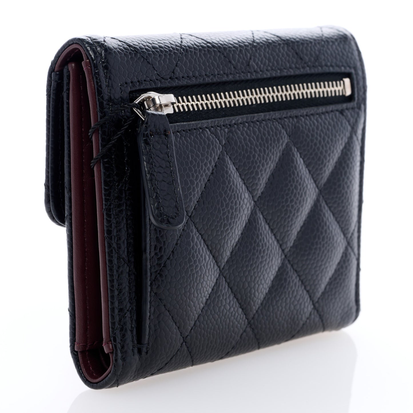 Caviar Quilted Compact Flap Wallet Black