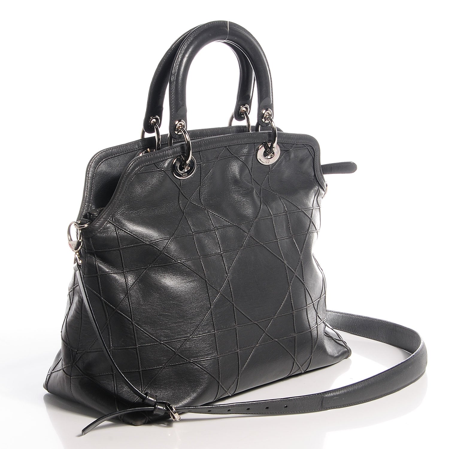 Christian Dior Lambskin Cannage Medium Granville Tote Grey 3 of 11