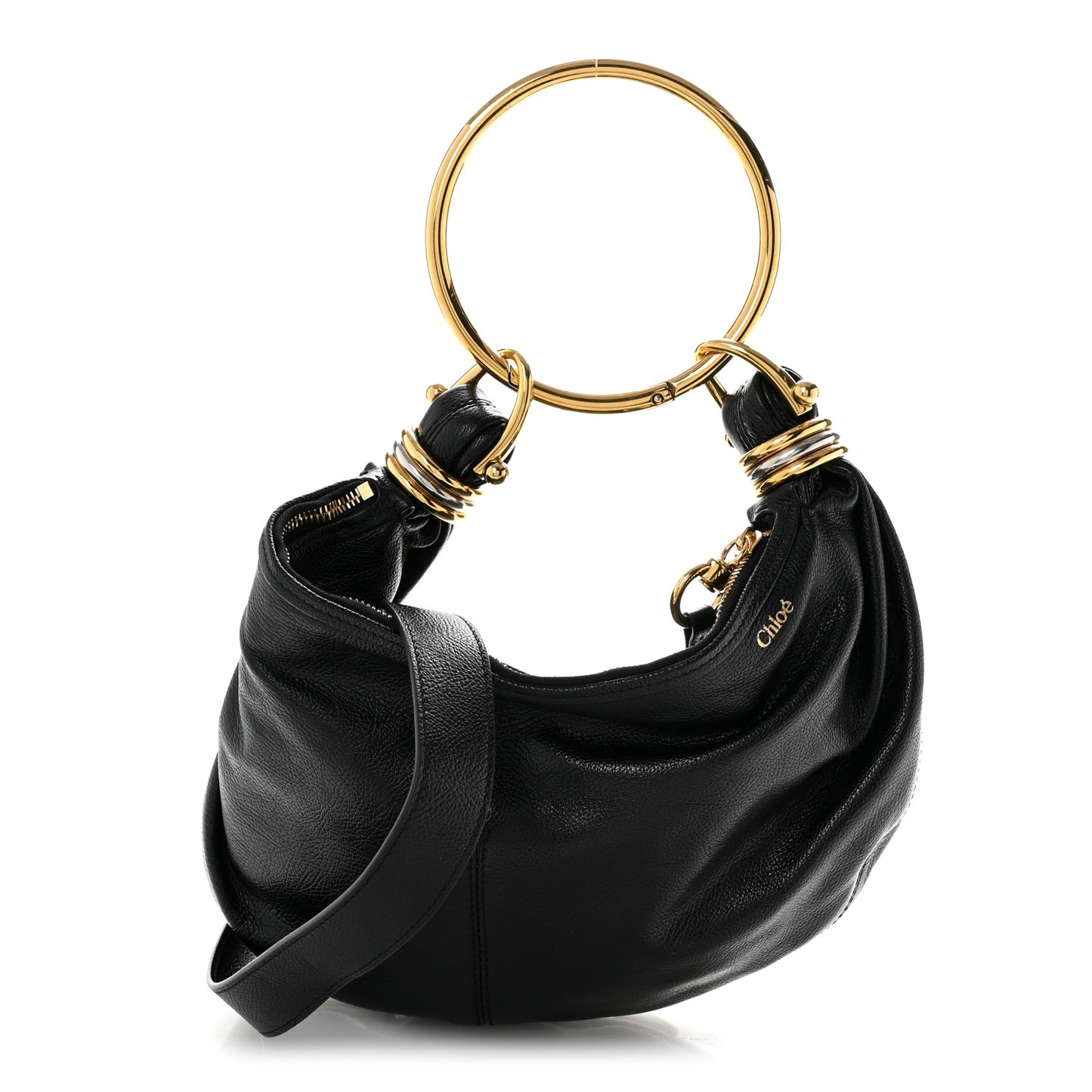 Grained Calfskin Small Bracelet Hobo Bag Black