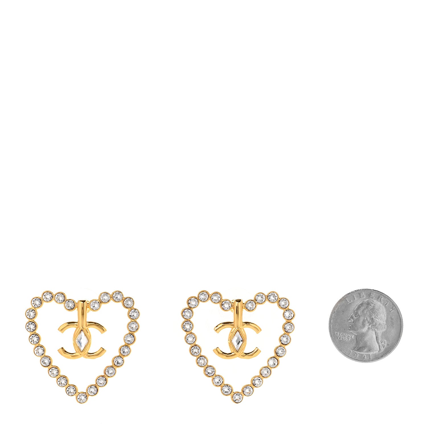 Chanel Crystal Heart CC Earrings Gold 2 of 4