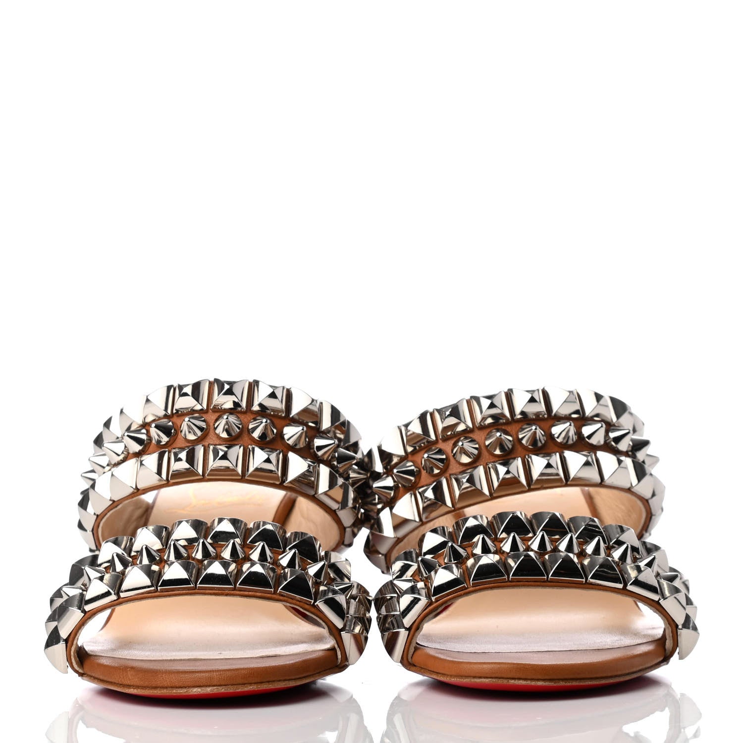 Christian Louboutin Calfskin Studded Tina Goes Mad 55 Slide Sandals 35.5 Cuoio 2 of 8