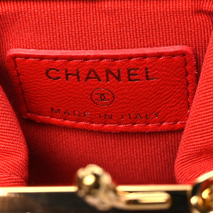 Chanel Lambskin Quilted Mini Kiss Lock Clutch With Chain Red 5 of 10