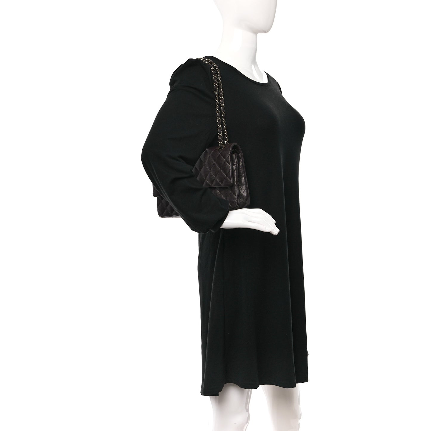 Caviar Quilted Small Double Flap Dark Brown