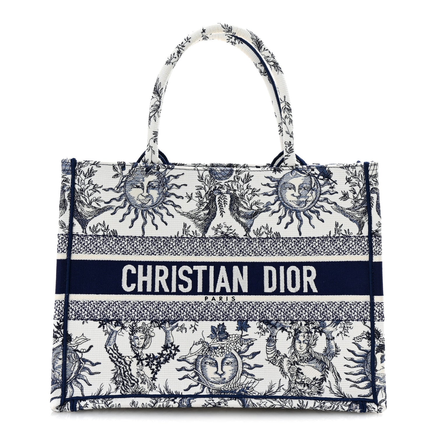 Christian Dior Canvas Embroidered Medium Toile De Jouy Soleil Book Tote Blue 1 of 9