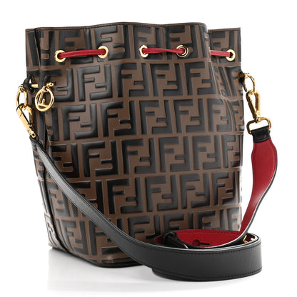 Fendi Vitello Grace F is Fendi Bi-Color FF 1974 Embossed Grande Mon Tresor Bucket Bag Maya Black Fragola 3 of 16