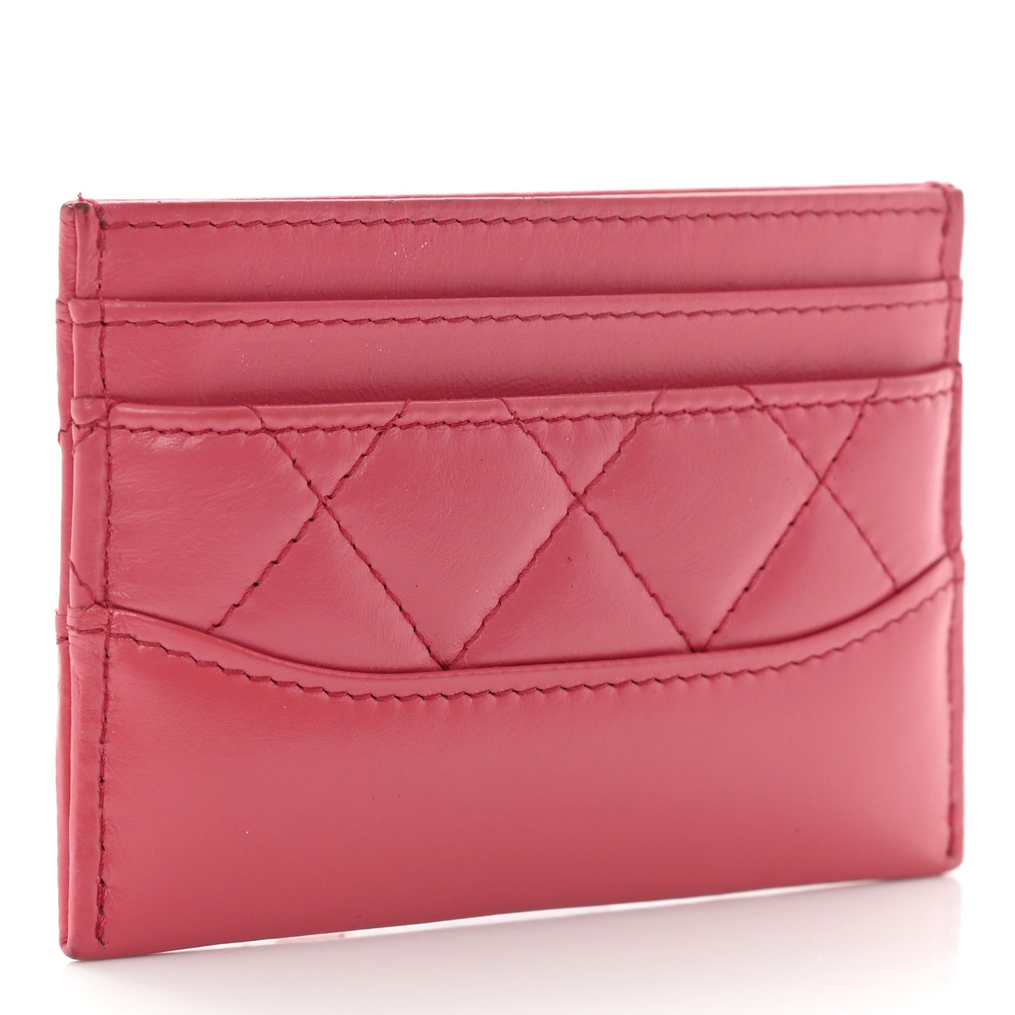 Aged Calfskin Quilted Gabrielle Card Holder Wallet Dark Pink