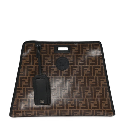 Fendi Glazed Fabric Vitello Century FF 1974 Stamp Patch Medium Peekaboo Defender Cover Mogano Panna Black 1 of 7
