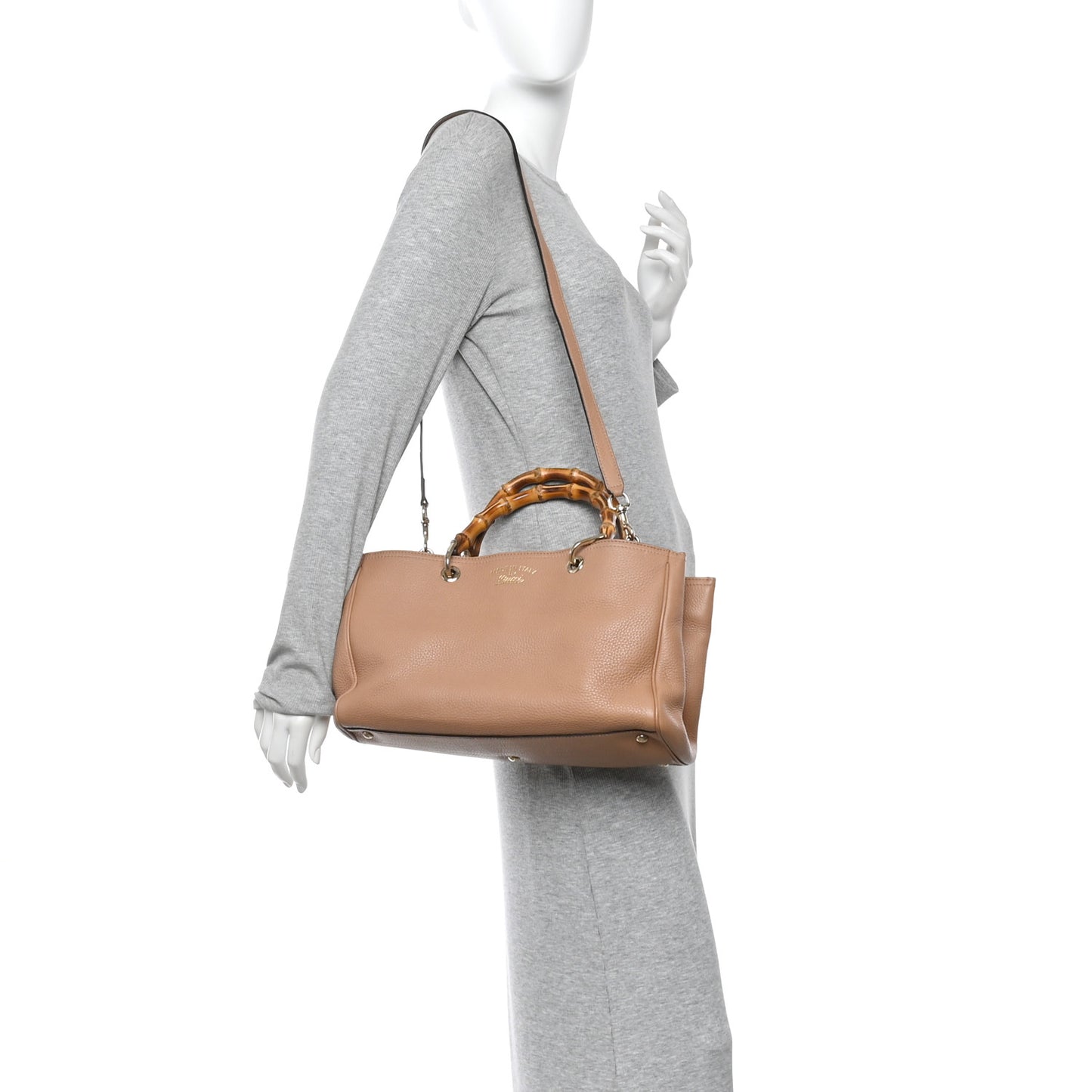 Pebbled Calfskin Medium Bamboo Shopper Tote Camelia