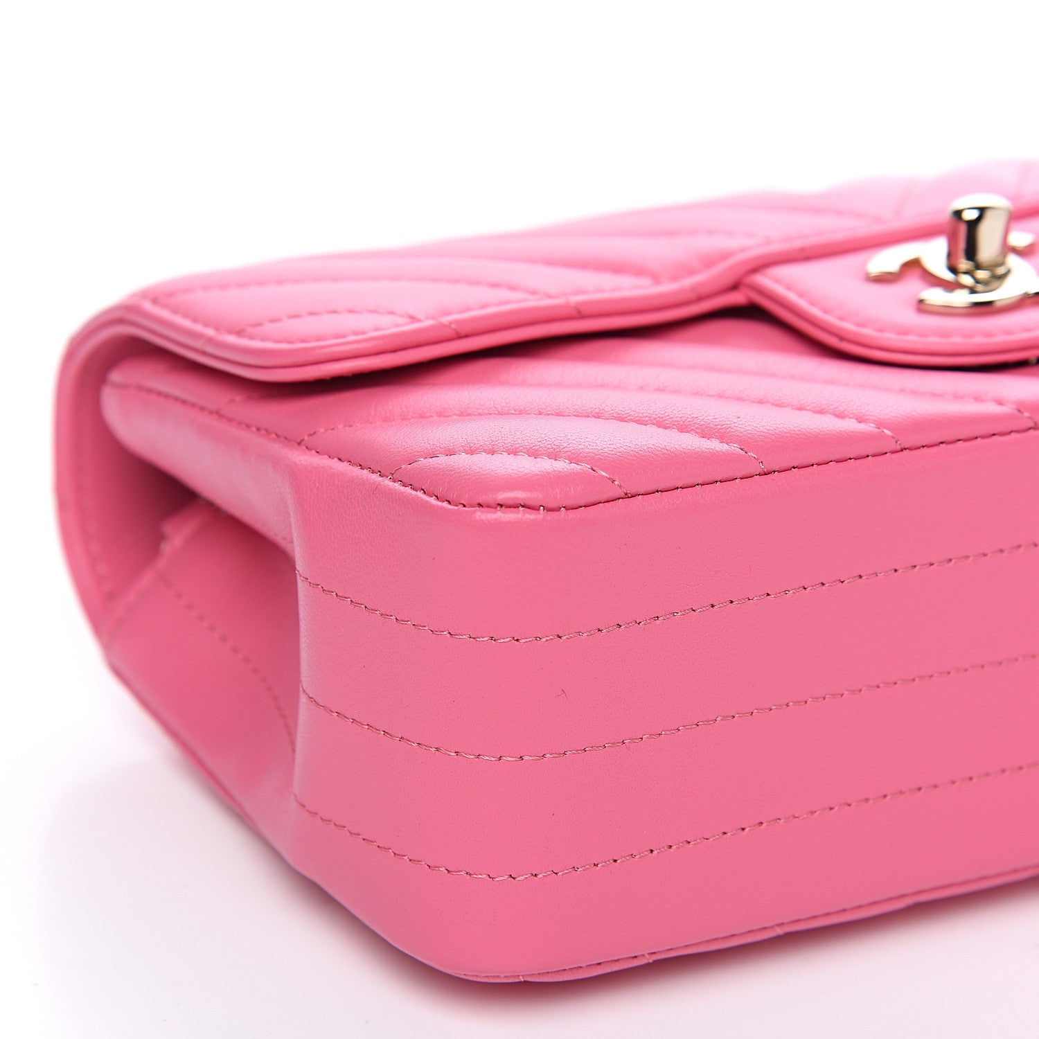 Chanel Lambskin Chevron Quilted Mini Rectangular Flap Pink 8 of 10