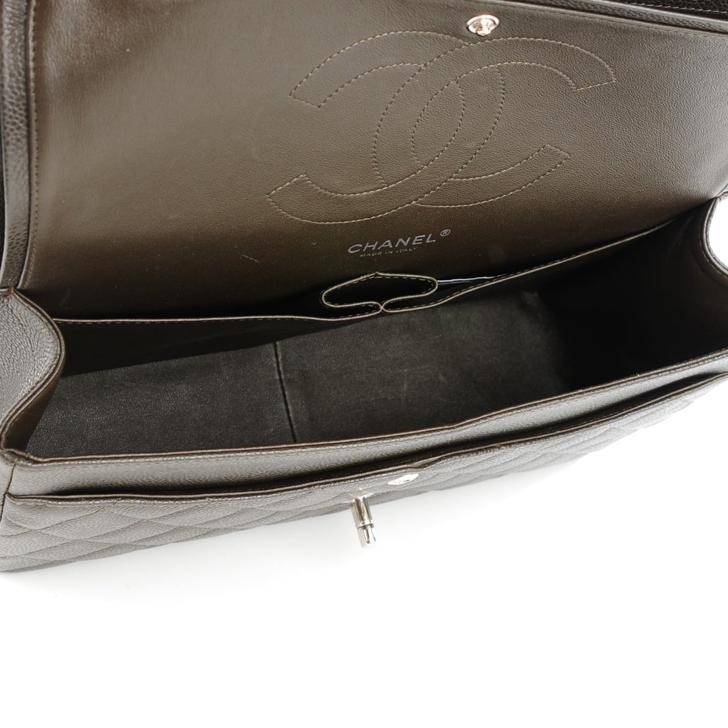 Caviar Quilted Jumbo Double Flap Dark Brown