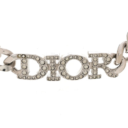 Christian Dior Metal Crystal Chain Choker Necklace Silver 4 of 5