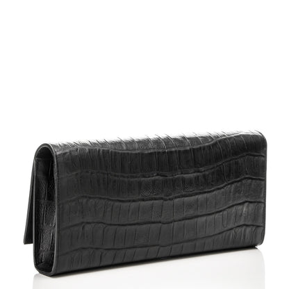 Saint Laurent Calfskin Crocodile Embossed Classic Monogram Tassel Clutch Black 3 of 6