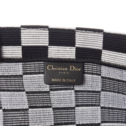 Christian Dior Canvas Embroidered Checkered Book Tote Black White 6 of 13
