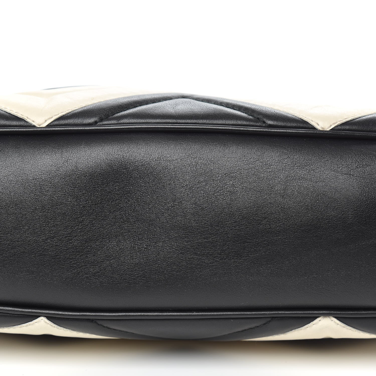 Gucci Calfskin Matelasse Medium GG Marmont Open Top Shoulder Bag Black White 9 of 12