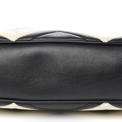 Gucci Calfskin Matelasse Medium GG Marmont Open Top Shoulder Bag Black White 9 of 12