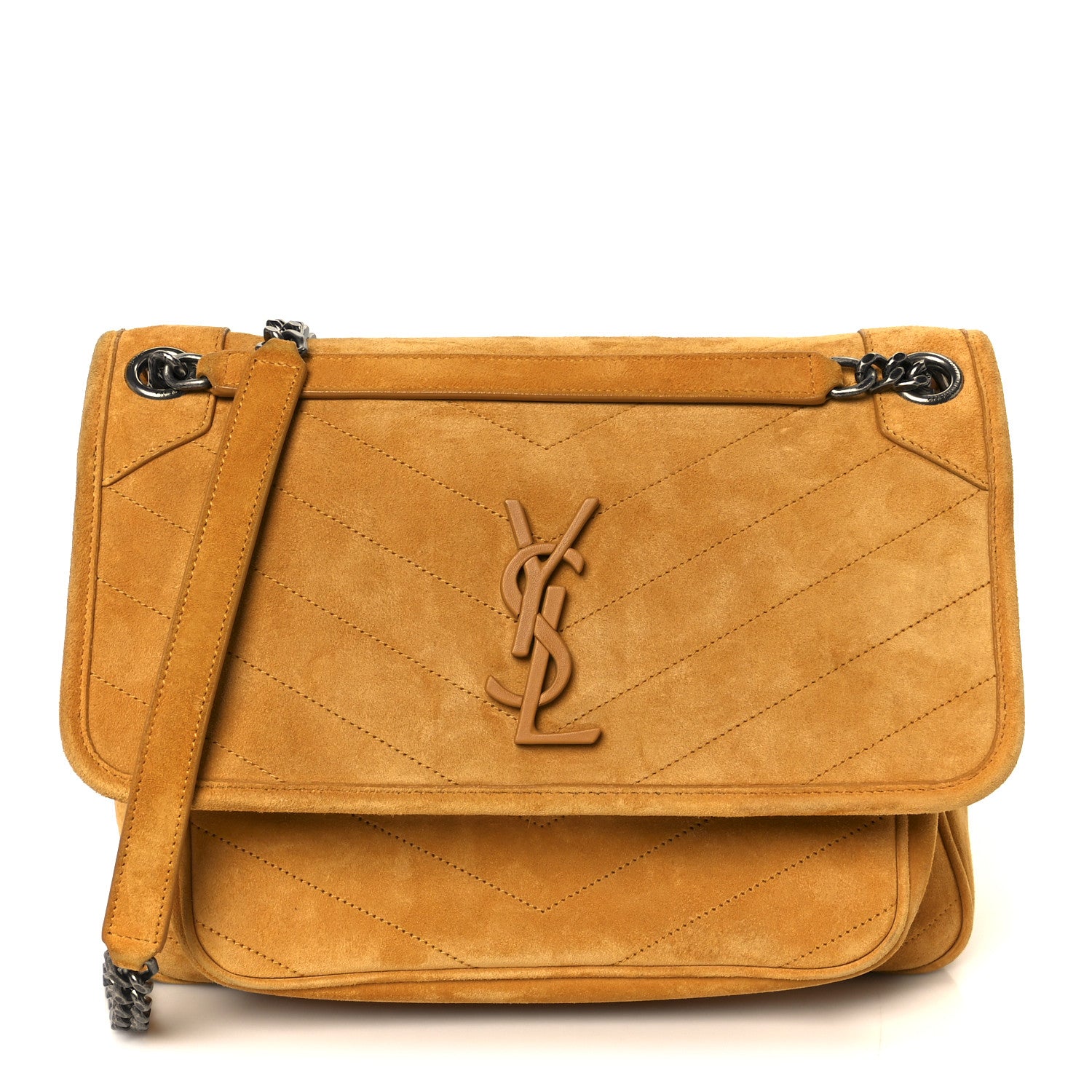 Saint Laurent Suede Monogram Medium Niki Chain Satchel Cheddar 1 of 12