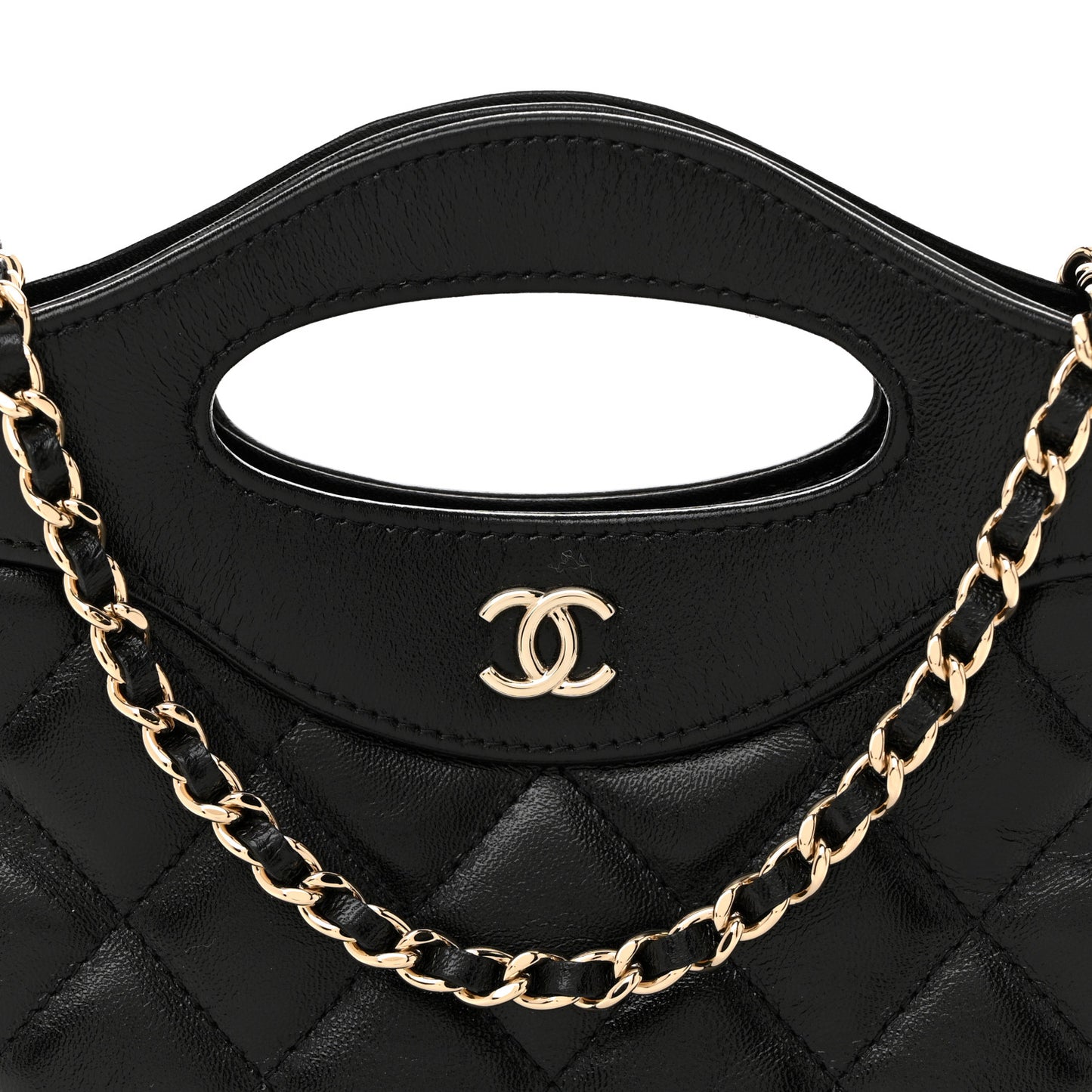 Shiny Crumpled Calfskin Quilted Nano 31 Shopping Bag Black