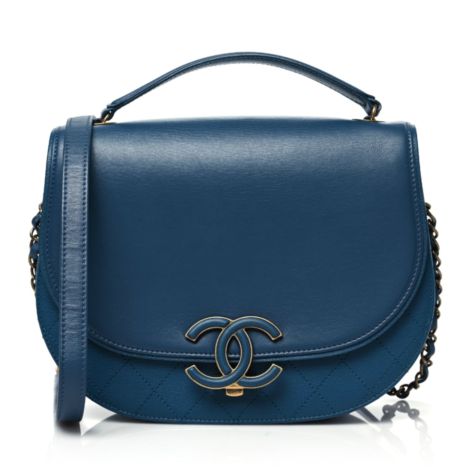 Chanel Shiny Calfskin Goatskin Quilted Medium Coco Curve Messenger Flap Navy 1 of 8