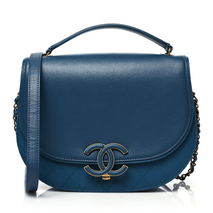Chanel Shiny Calfskin Goatskin Quilted Medium Coco Curve Messenger Flap Navy 1 of 8