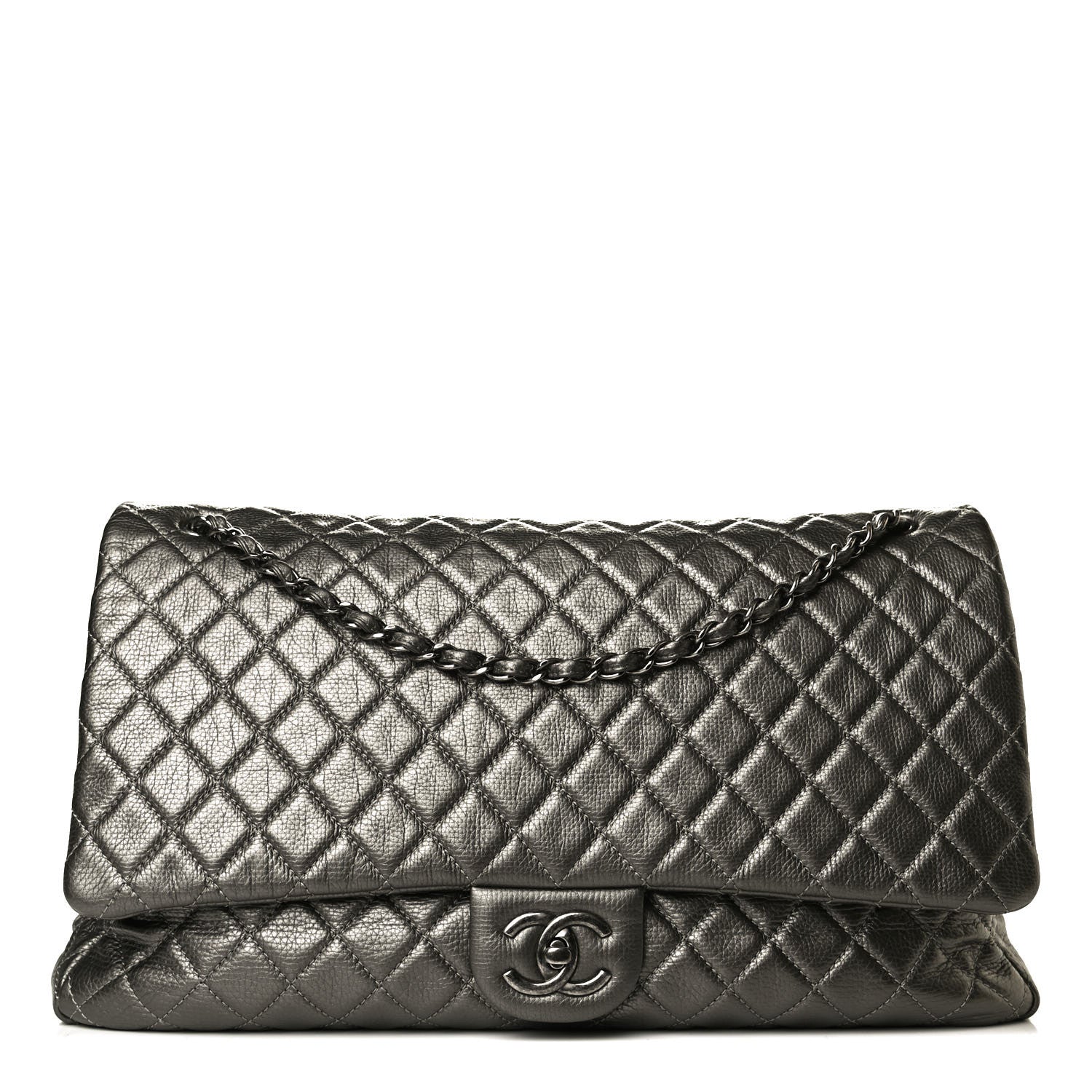 Chanel Metallic Calfskin Quilted XXL Travel Flap Bag Dark Silver 1 of 7