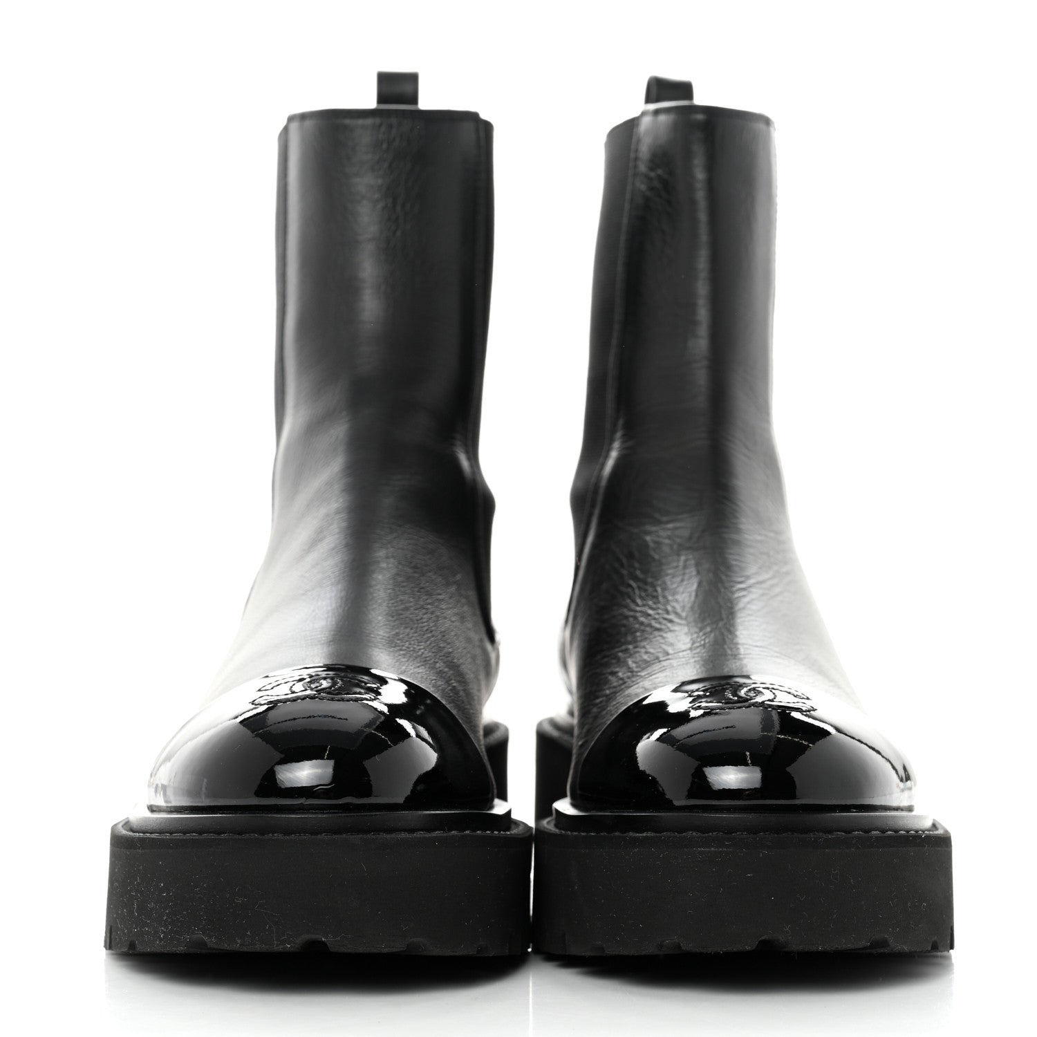 Chanel Crumpled Calfskin Patent Cap Toe Short Boots 39 Black 2 of 9