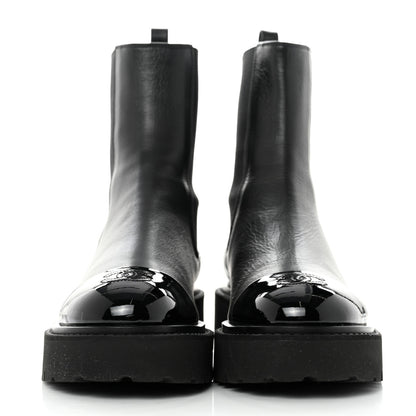 Chanel Crumpled Calfskin Patent Cap Toe Short Boots 39 Black 2 of 9