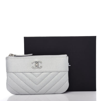 Chanel Metallic Caviar Chevron Quilted Small Vintage Mademoiselle Cosmetic Case Silver 8 of 8
