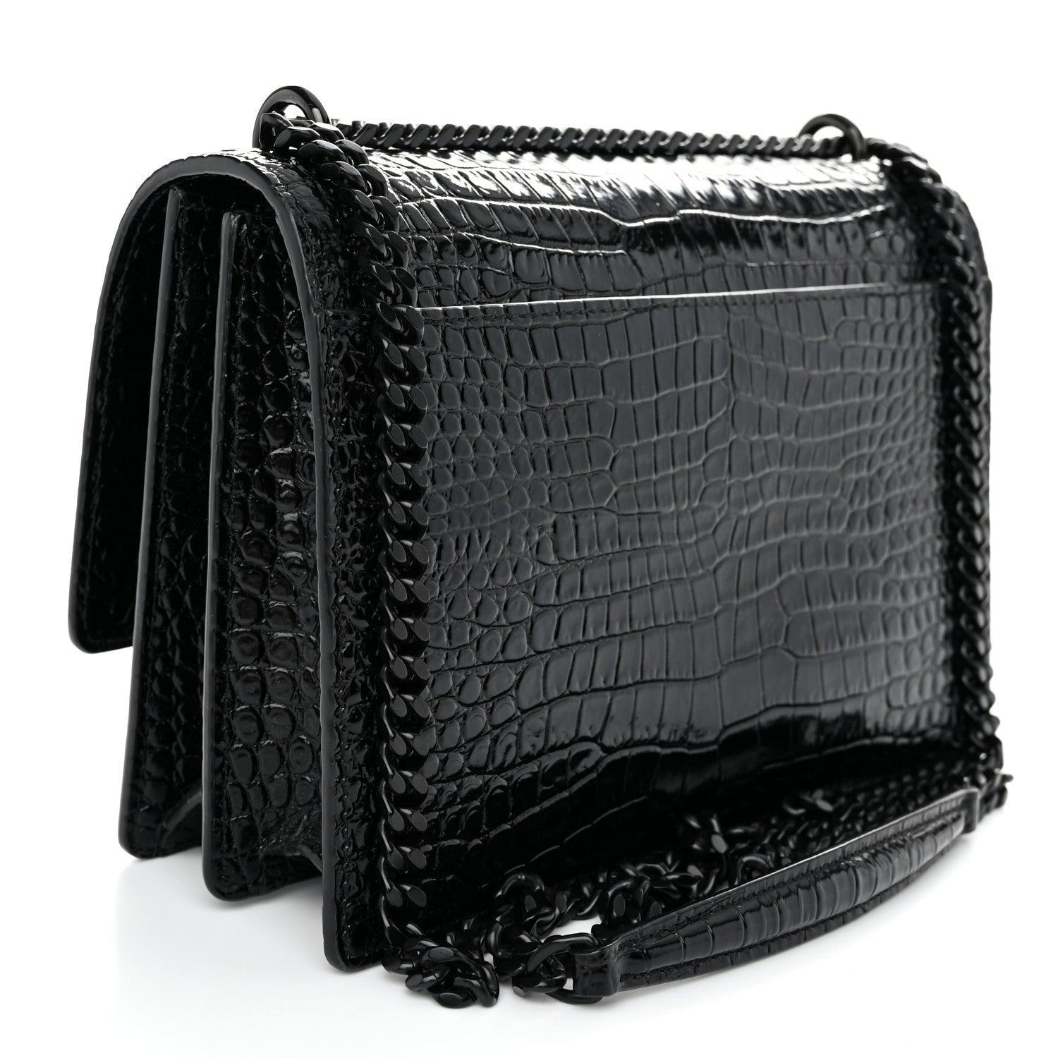 Saint Laurent Calfskin Crocodile Embossed Medium Monochrome Monogram Sunset Black 3 of 9