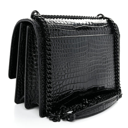 Saint Laurent Calfskin Crocodile Embossed Medium Monochrome Monogram Sunset Black 3 of 9
