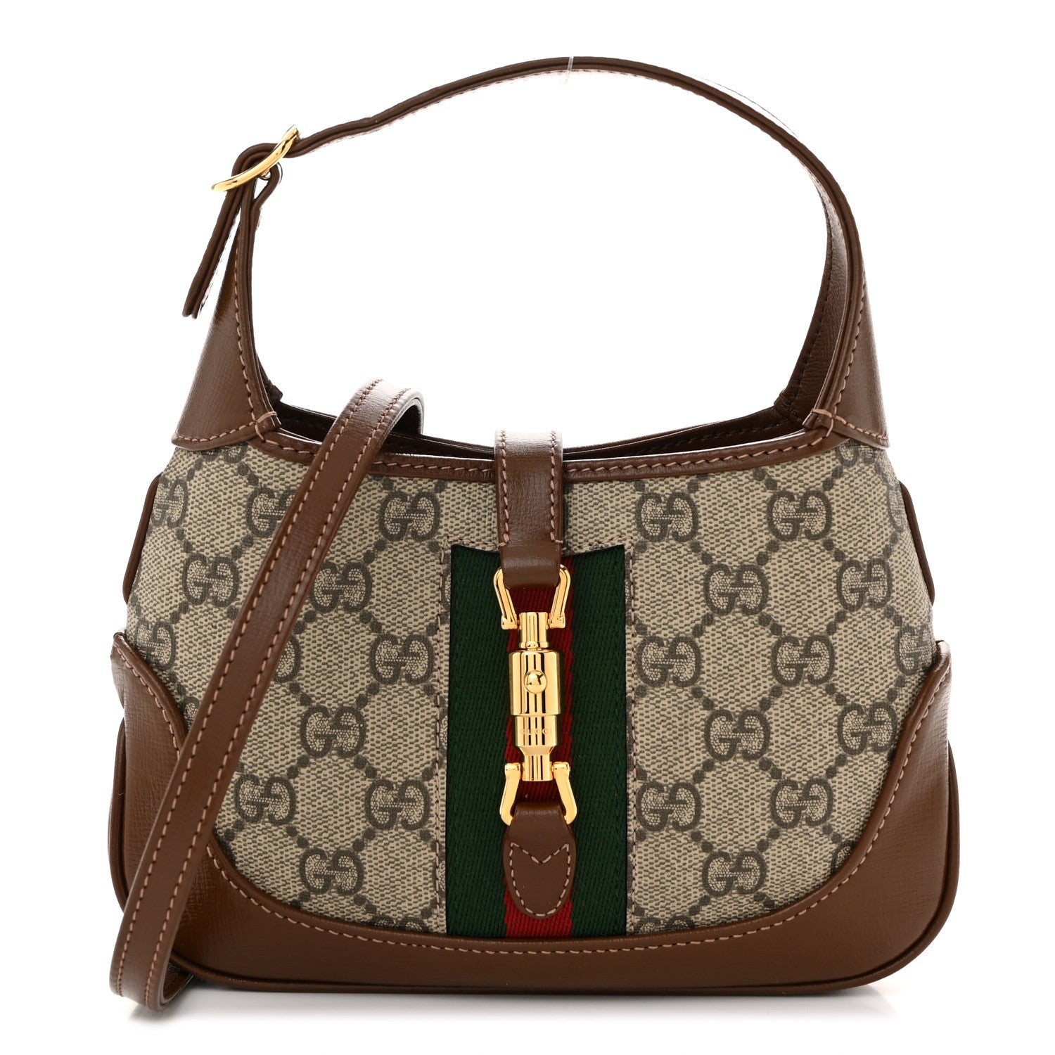 Gucci GG Supreme Monogram Azalea Calfskin Web Mini Jackie 1961 Hobo Beige Ebony Brown Sugar 1 of 10