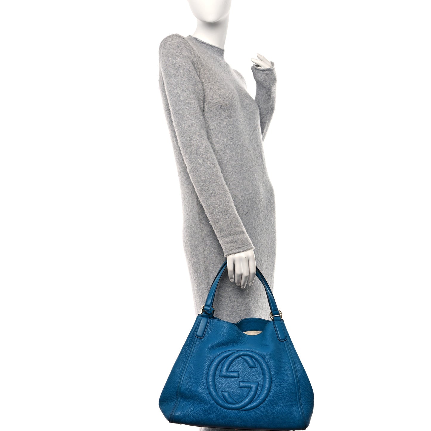 Pebbled Calfskin Medium Soho Shoulder Bag Riviera Blue