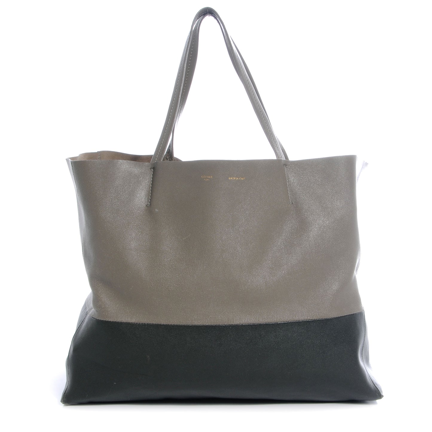 Leather Horizontal Bi-Color Cabas Black