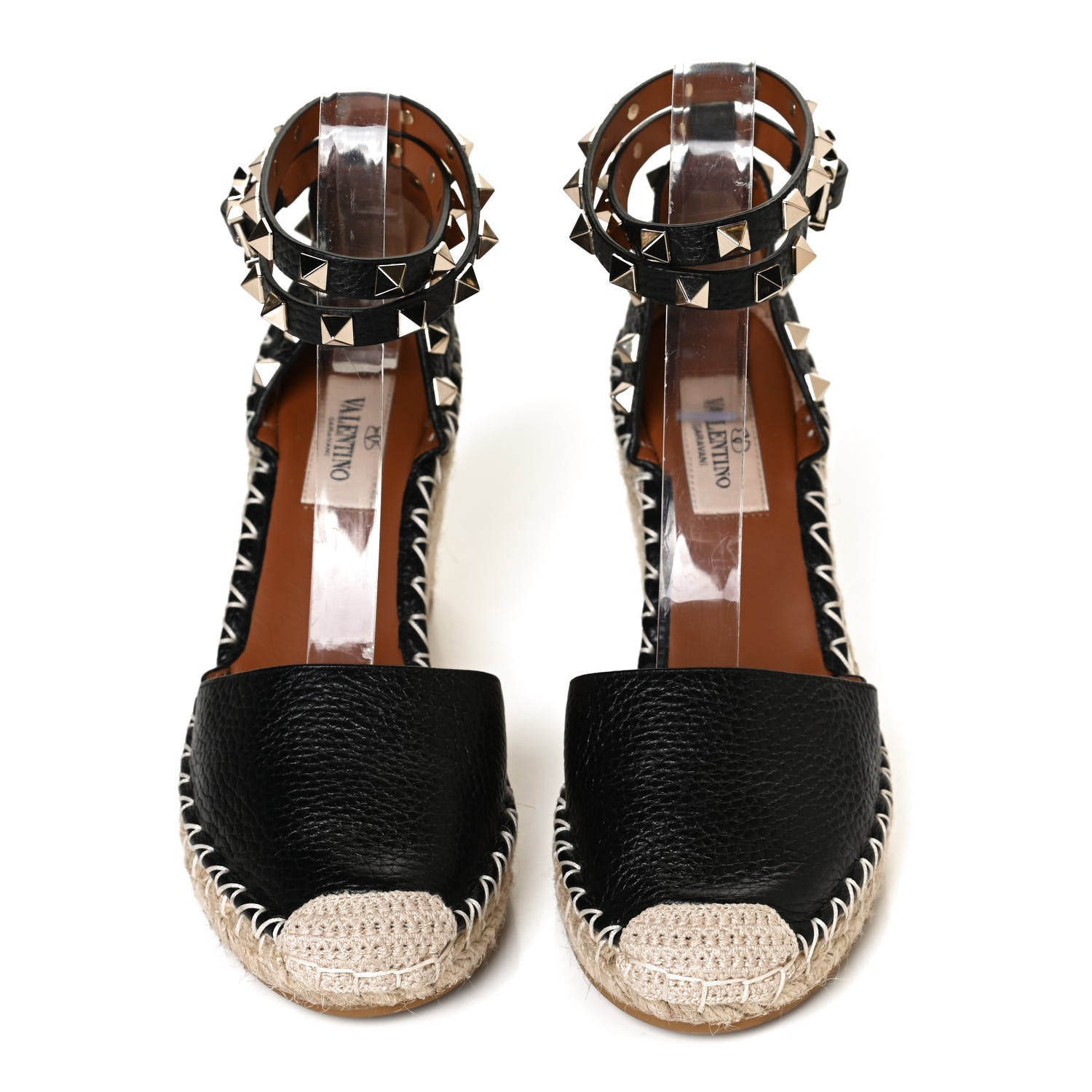 Valentino Garavani Grained Calfskin Rockstud Ankle Wrap Espadrille 15/85mm Wedges 35 Black Light Cuir 5 of 9