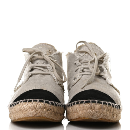 Chanel Fabric Lace Up High Top Espadrilles 40 Beige Black 2 of 13