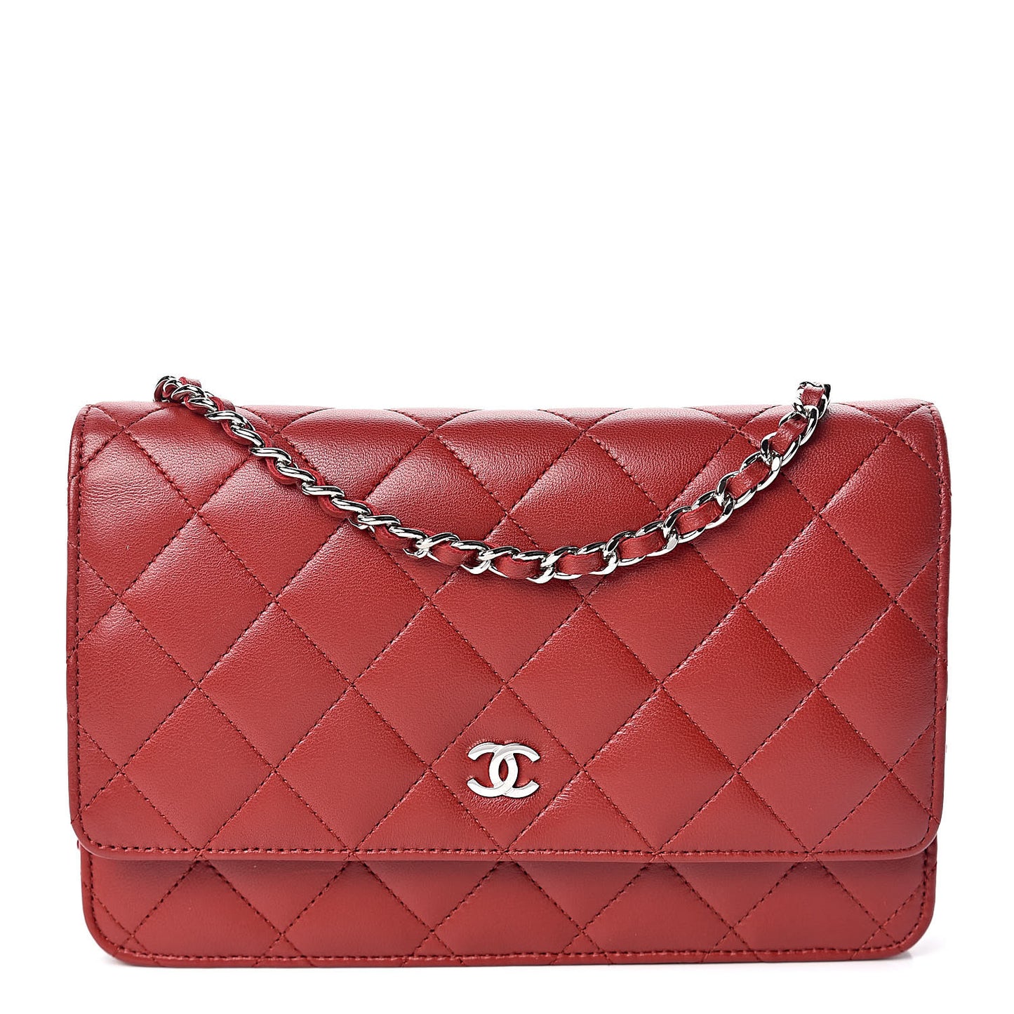 Lambskin Quilted Wallet On Chain WOC Red