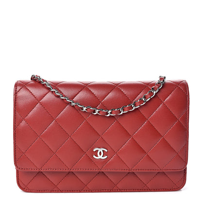 Chanel Lambskin Quilted Wallet On Chain WOC Red 1 of 11
