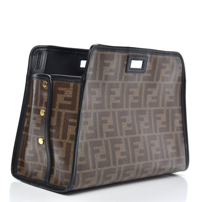 Fendi Glazed Fabric Vitello Century FF 1974 Stamp Patch Mini Peekaboo Defender Cover Mogano Panna Black 3 of 9
